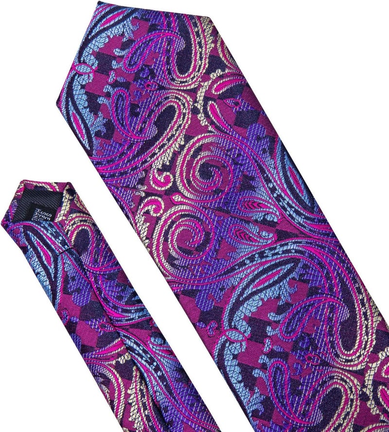 Barry.Wang Store Men Ties Paisley Woven Silk Necktie Set with Pocket Suqare Cufflinks Formal - Image 5